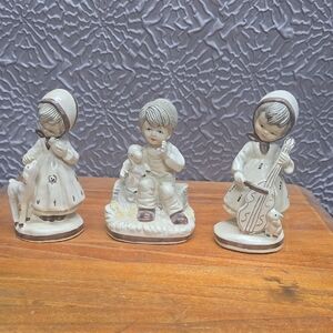 Vintage Ceramic Children Figurine Set - White and Brown